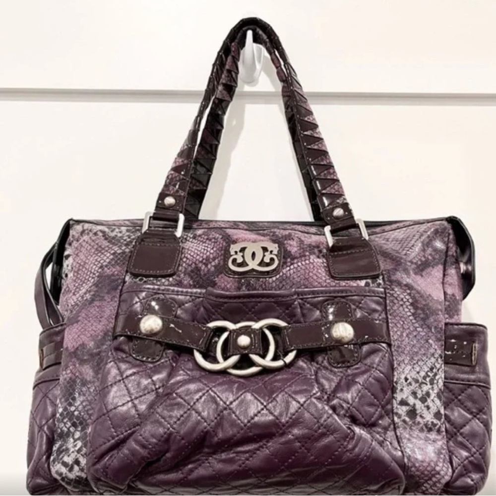 Sharif Purple Quilted  Snakeskin-Print Shoulder Bag